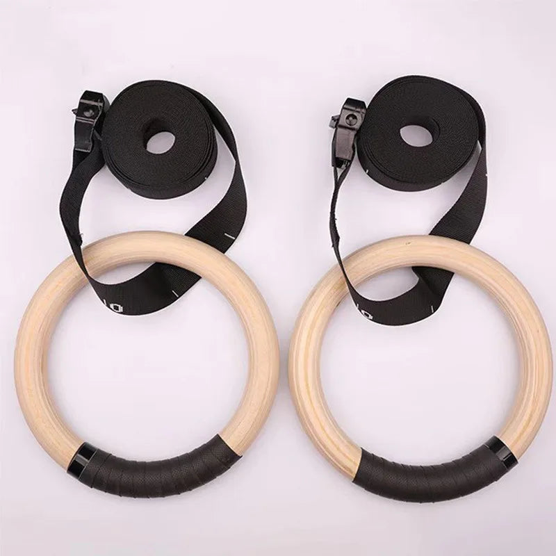Wholesale Gym Wooden Gymnastic Rings With  Adjustable Cam Buckle