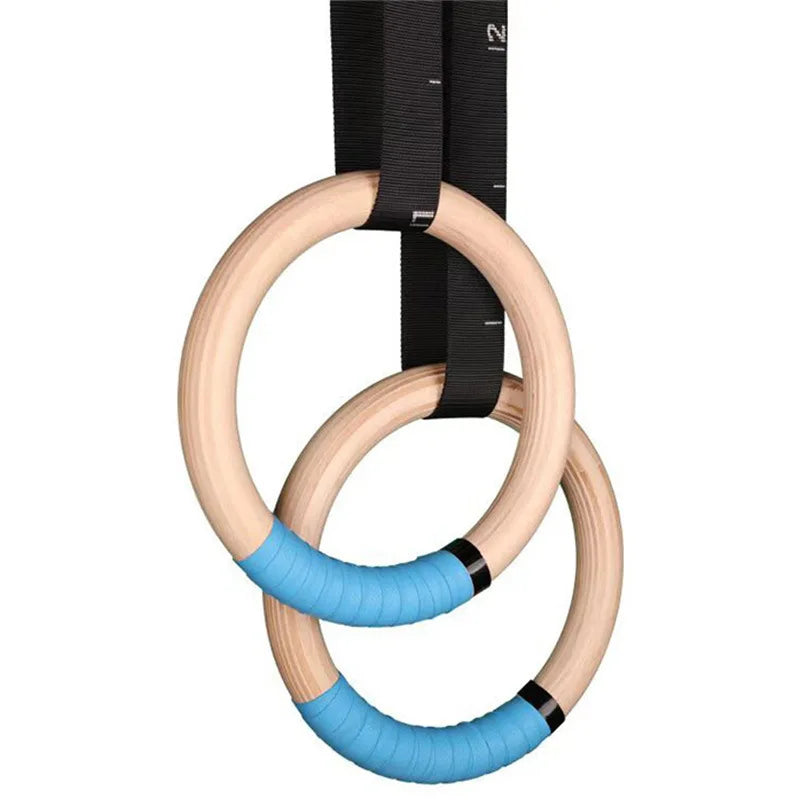 Wholesale Gym Wooden Gymnastic Rings With  Adjustable Cam Buckle