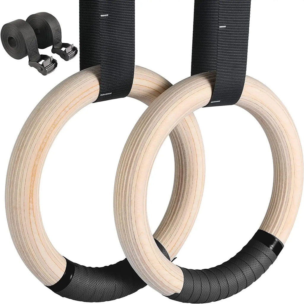 Wholesale Gym Wooden Gymnastic Rings With  Adjustable Cam Buckle